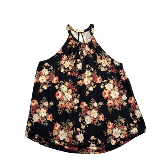Mind Code Floral Sleeveless Top Size L High Neck Keyhole Back - Picture 1 of 4